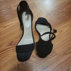 Black Suede Low Heel Sandals